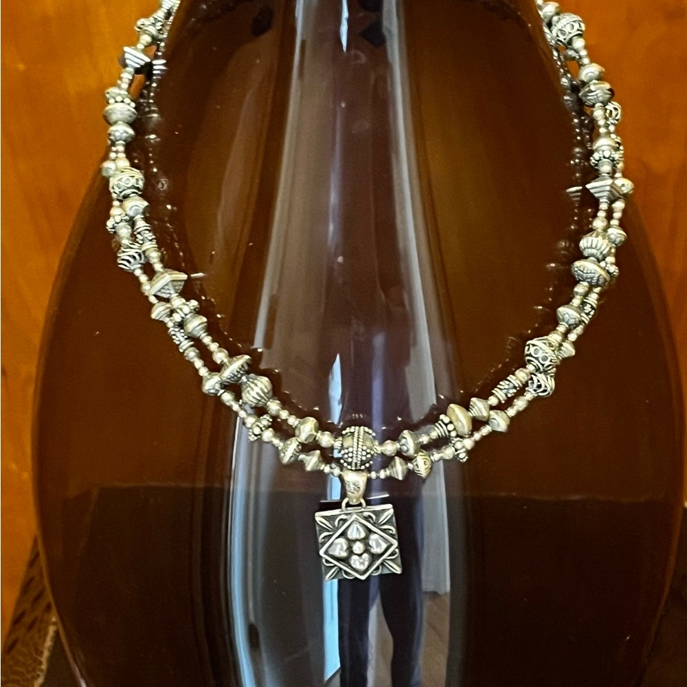Vintage signed Tres Jolie 925 Beaded Necklace with Pendant